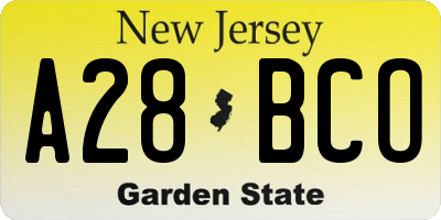 NJ license plate A28BCO