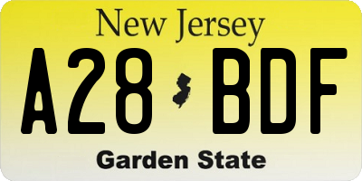 NJ license plate A28BDF