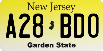 NJ license plate A28BDO