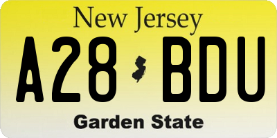 NJ license plate A28BDU