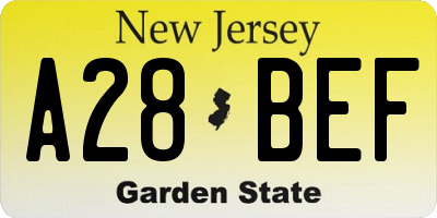 NJ license plate A28BEF