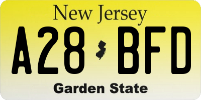 NJ license plate A28BFD