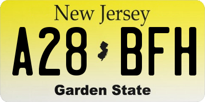 NJ license plate A28BFH