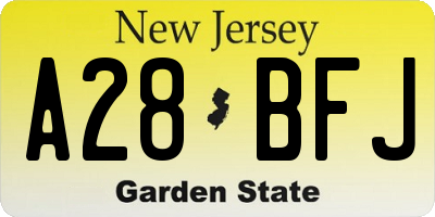 NJ license plate A28BFJ