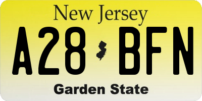 NJ license plate A28BFN