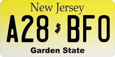 NJ license plate A28BFO