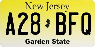 NJ license plate A28BFQ