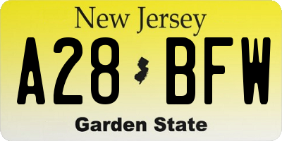 NJ license plate A28BFW