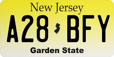 NJ license plate A28BFY