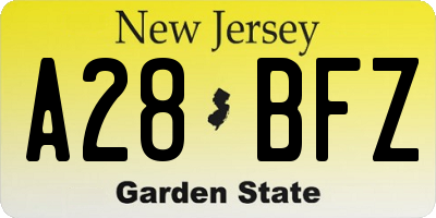 NJ license plate A28BFZ