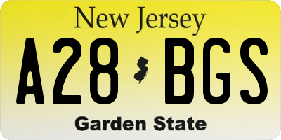 NJ license plate A28BGS