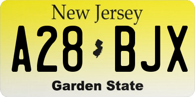 NJ license plate A28BJX
