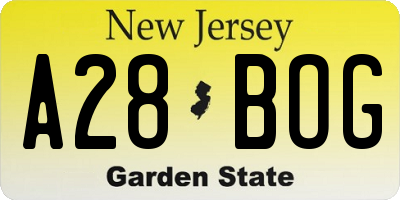 NJ license plate A28BOG