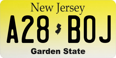 NJ license plate A28BOJ
