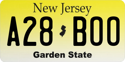 NJ license plate A28BOO