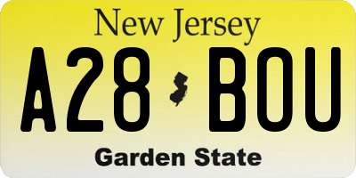 NJ license plate A28BOU