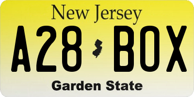 NJ license plate A28BOX