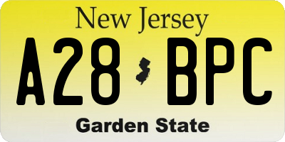 NJ license plate A28BPC