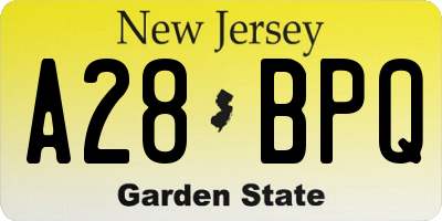 NJ license plate A28BPQ