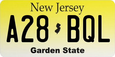 NJ license plate A28BQL