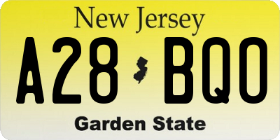 NJ license plate A28BQO