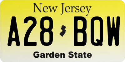 NJ license plate A28BQW