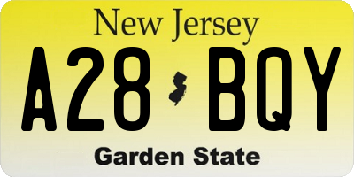 NJ license plate A28BQY