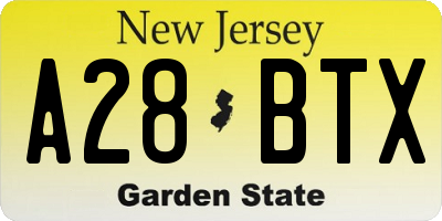 NJ license plate A28BTX