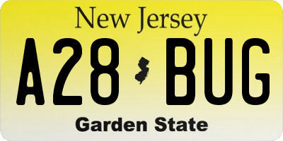 NJ license plate A28BUG