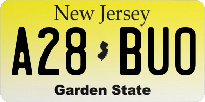 NJ license plate A28BUO