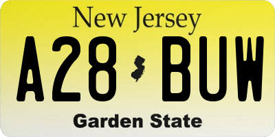 NJ license plate A28BUW