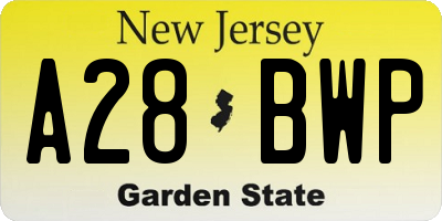 NJ license plate A28BWP