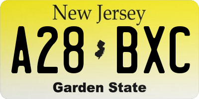 NJ license plate A28BXC