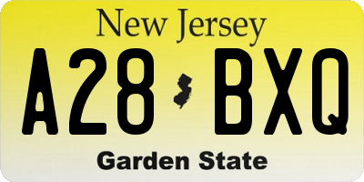 NJ license plate A28BXQ