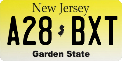 NJ license plate A28BXT