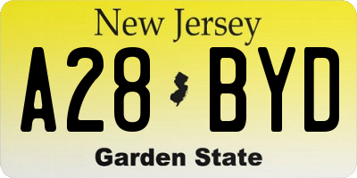 NJ license plate A28BYD