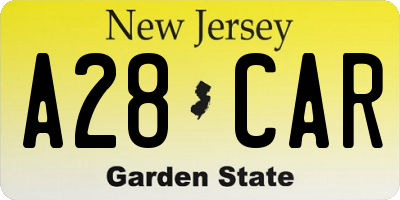 NJ license plate A28CAR