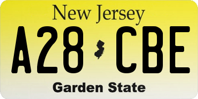 NJ license plate A28CBE