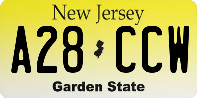 NJ license plate A28CCW