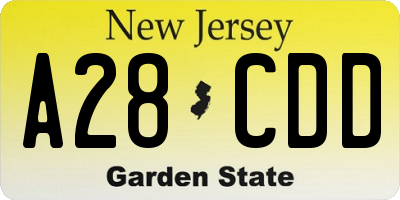 NJ license plate A28CDD