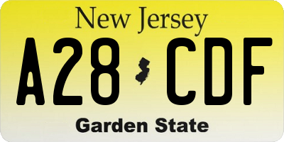 NJ license plate A28CDF