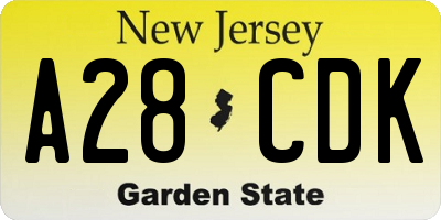 NJ license plate A28CDK