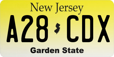 NJ license plate A28CDX