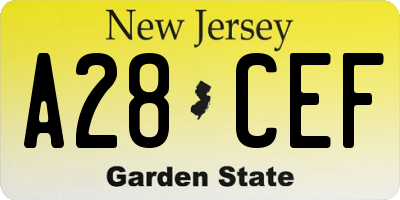 NJ license plate A28CEF
