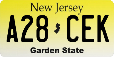 NJ license plate A28CEK