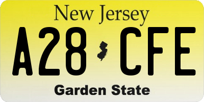 NJ license plate A28CFE