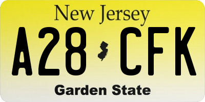 NJ license plate A28CFK