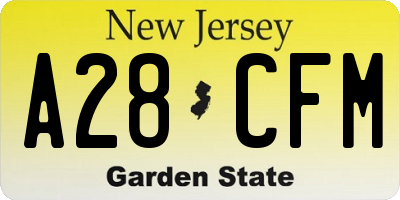 NJ license plate A28CFM