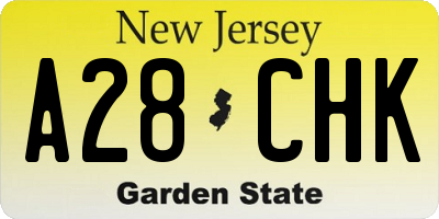 NJ license plate A28CHK