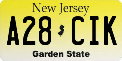 NJ license plate A28CIK